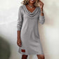 📢 Begrenset tilbud 50% AVSLAG👗 Damekjole med langermet, kragekant og vrangbord - Mykt stoff og smigrende silhuett✅ | Koselig eleganse og allsidig vinterstil✨