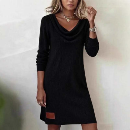 📢 Begrenset tilbud 50% AVSLAG👗 Damekjole med langermet, kragekant og vrangbord - Mykt stoff og smigrende silhuett✅ | Koselig eleganse og allsidig vinterstil✨