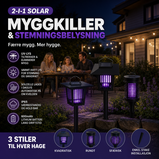 🦟 BEGRENSET TID – 50 % RABATT! Dobbel funksjon: mygglampe med lys – intelligent styring vanntett og støtsikker🔥💡